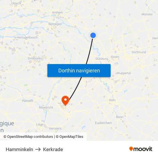 Hamminkeln to Kerkrade map