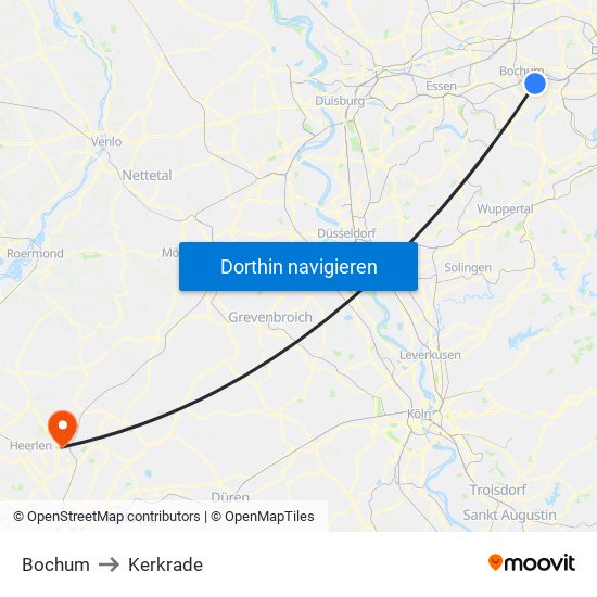 Bochum to Kerkrade map