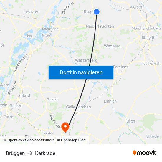 Brüggen to Kerkrade map