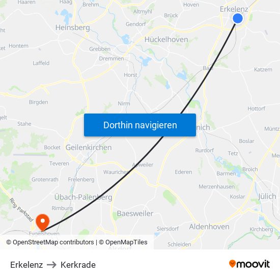 Erkelenz to Kerkrade map
