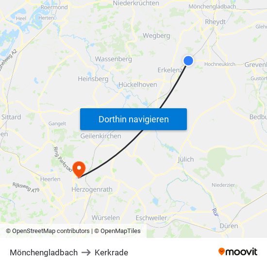 Mönchengladbach to Kerkrade map