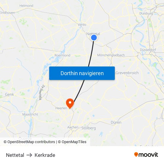 Nettetal to Kerkrade map