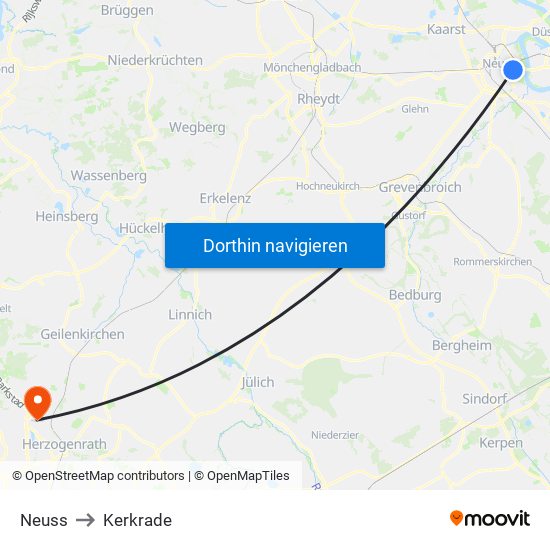 Neuss to Kerkrade map