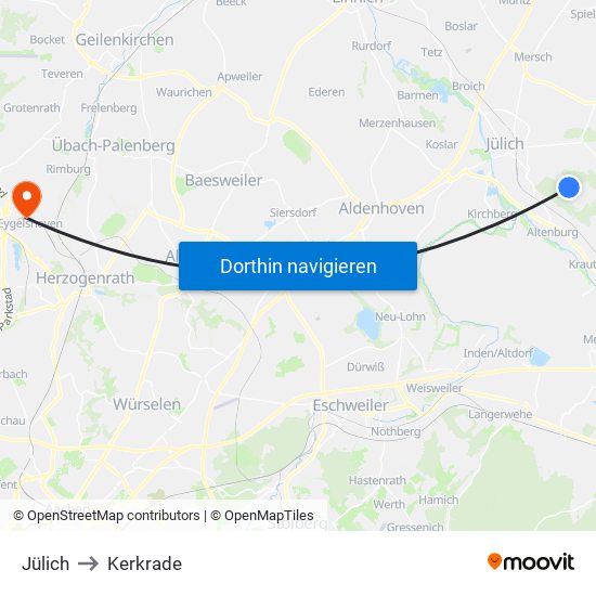 Jülich to Kerkrade map
