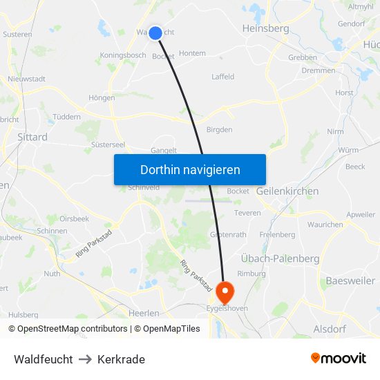 Waldfeucht to Kerkrade map