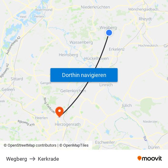 Wegberg to Kerkrade map