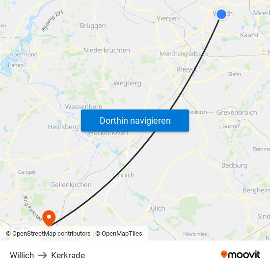 Willich to Kerkrade map