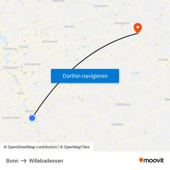 Bonn to Willebadessen map