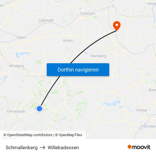 Schmallenberg to Willebadessen map