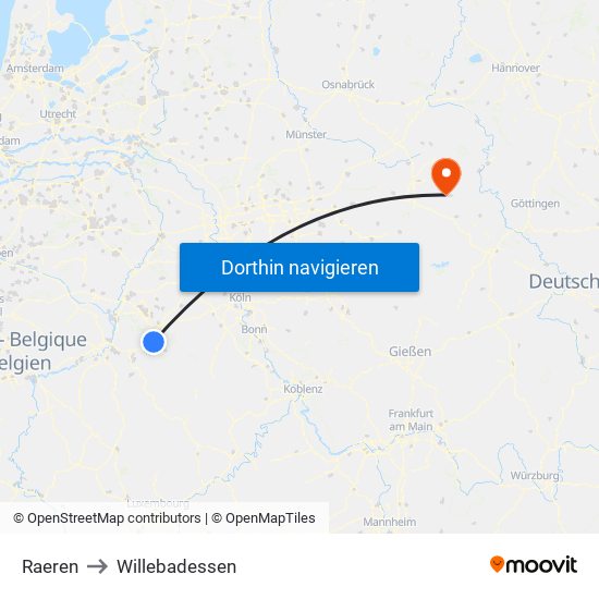 Raeren to Willebadessen map