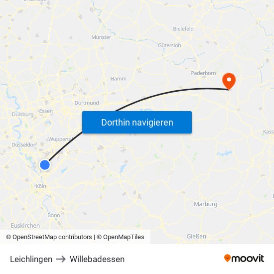 Leichlingen to Willebadessen map