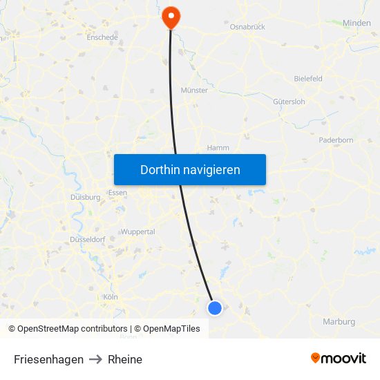 Friesenhagen to Rheine map