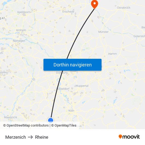 Merzenich to Rheine map