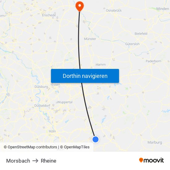 Morsbach to Rheine map