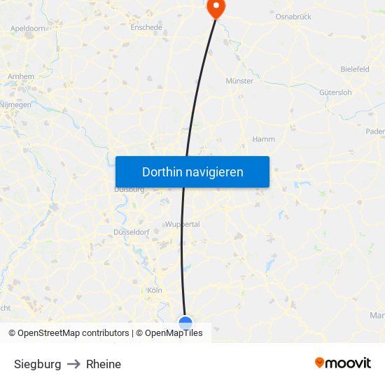 Siegburg to Rheine map