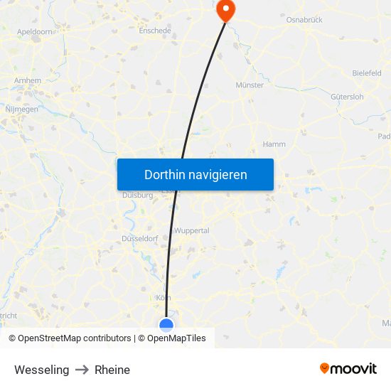 Wesseling to Rheine map