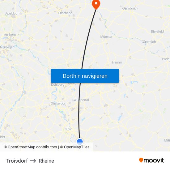 Troisdorf to Rheine map