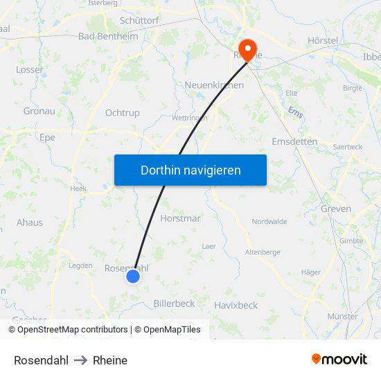 Rosendahl to Rheine map