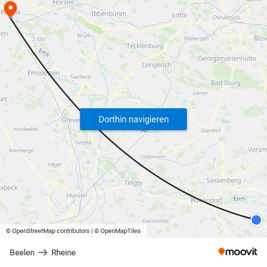 Beelen to Rheine map