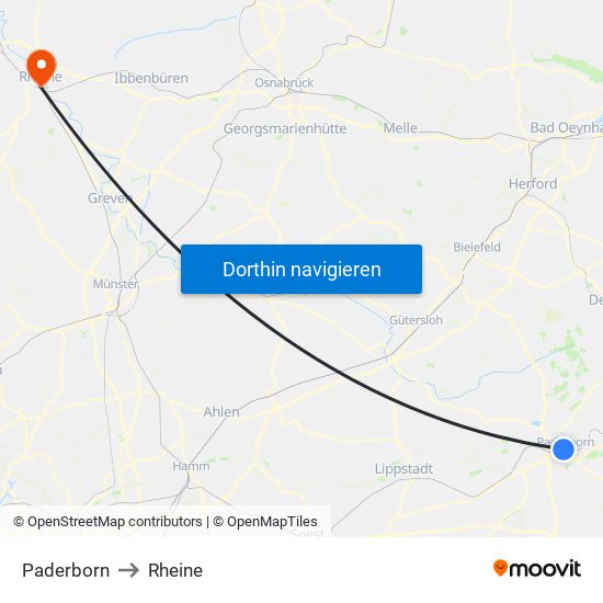 Paderborn to Rheine map