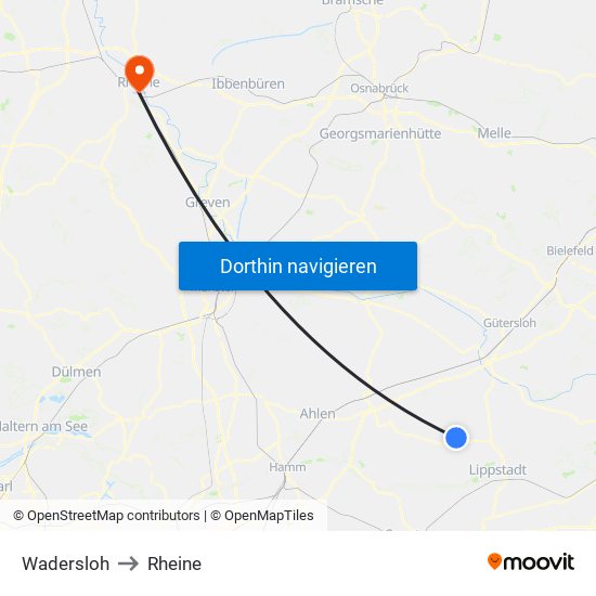 Wadersloh to Rheine map