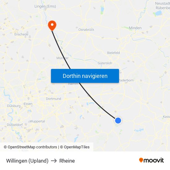 Willingen (Upland) to Rheine map