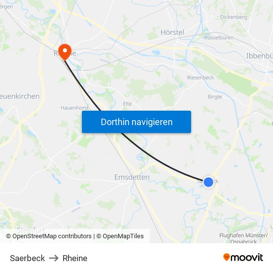 Saerbeck to Rheine map