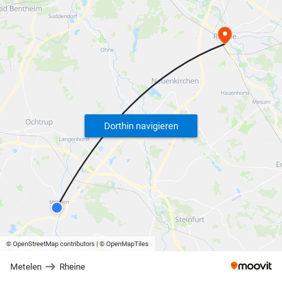 Metelen to Rheine map