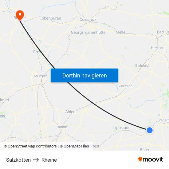 Salzkotten to Rheine map