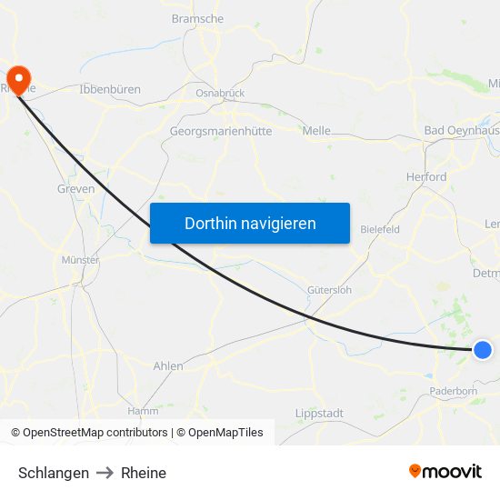 Schlangen to Rheine map