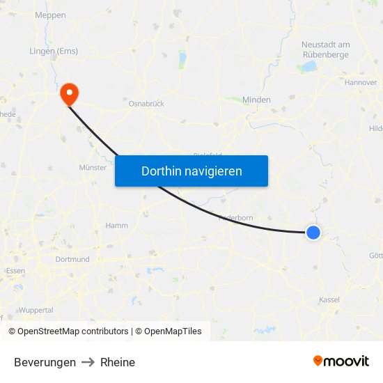 Beverungen to Rheine map