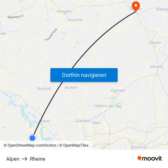 Alpen to Rheine map