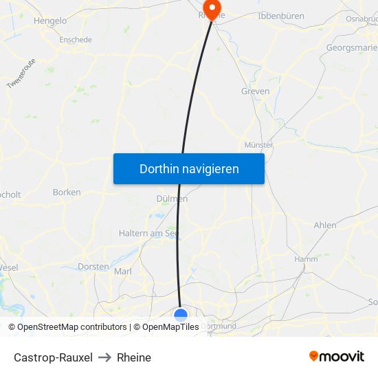 Castrop-Rauxel to Rheine map