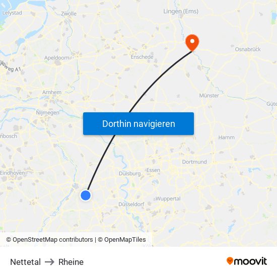Nettetal to Rheine map