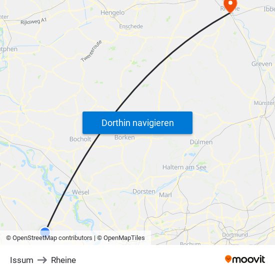 Issum to Rheine map