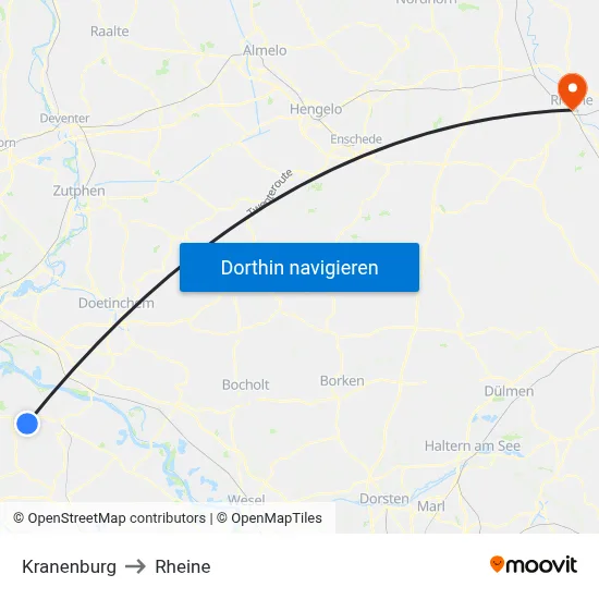 Kranenburg to Rheine map