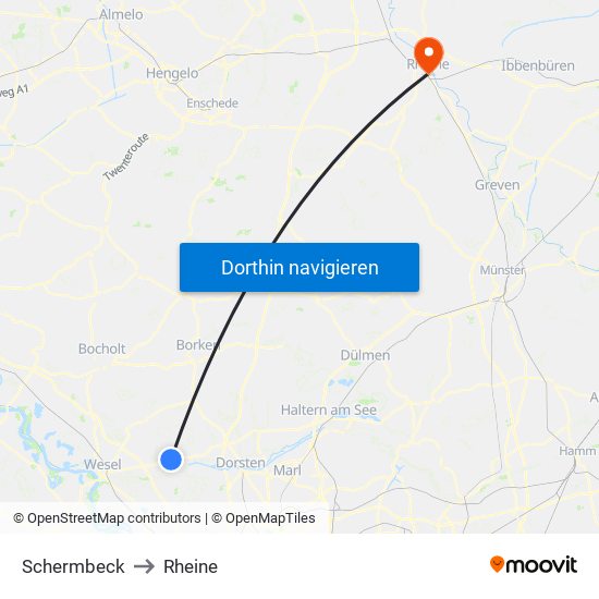 Schermbeck to Rheine map