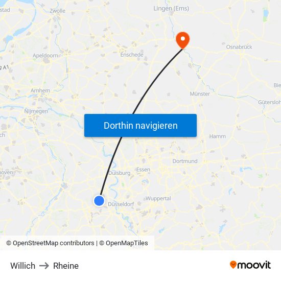 Willich to Rheine map