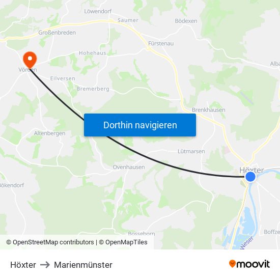Höxter to Marienmünster map
