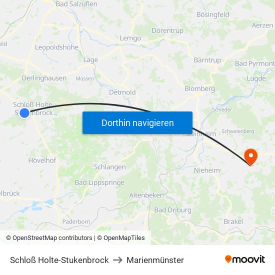 Schloß Holte-Stukenbrock to Marienmünster map