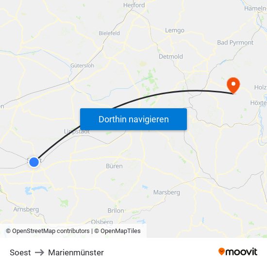 Soest to Marienmünster map