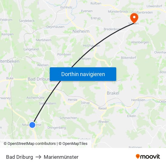 Bad Driburg to Marienmünster map