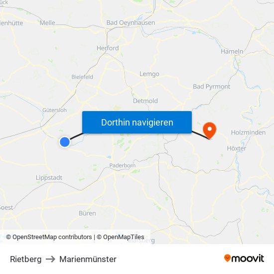 Rietberg to Marienmünster map