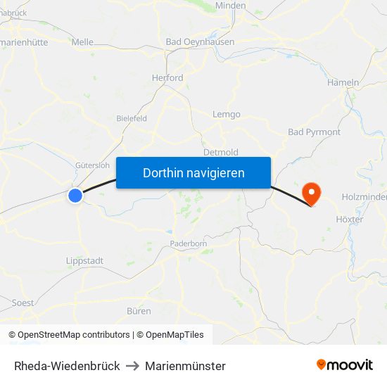 Rheda-Wiedenbrück to Marienmünster map