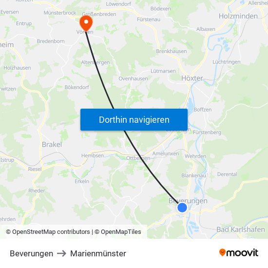Beverungen to Marienmünster map