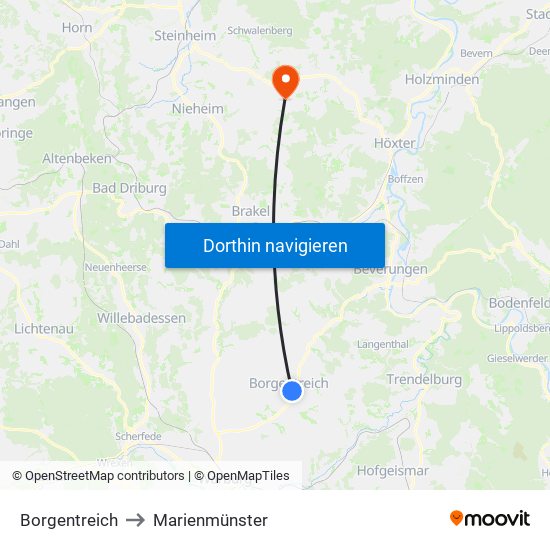 Borgentreich to Marienmünster map