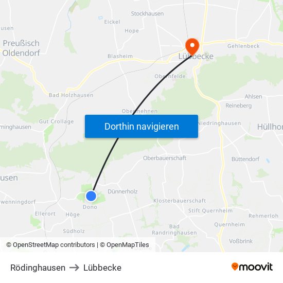 Rödinghausen to Lübbecke map