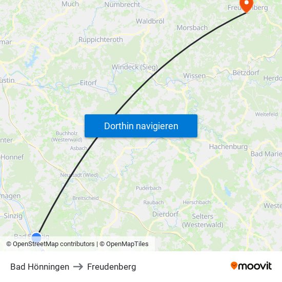 Bad Hönningen to Freudenberg map