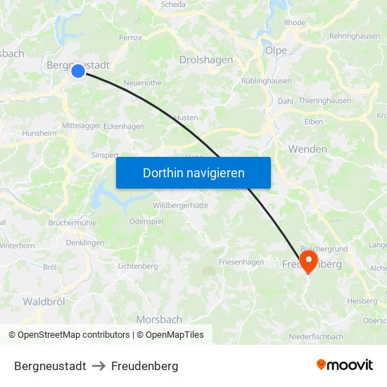 Bergneustadt to Freudenberg map