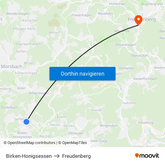 Birken-Honigsessen to Freudenberg map